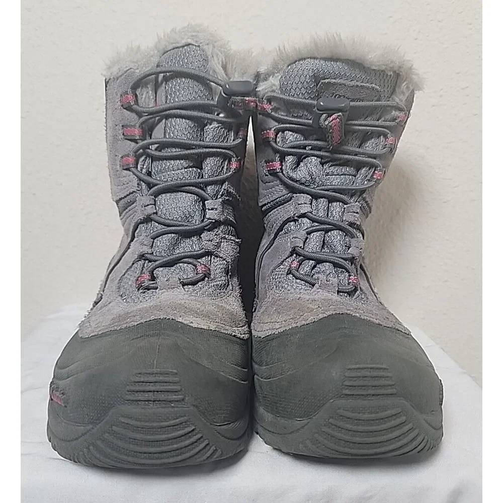 Girl's Columbia Gray Pink Snow Boots‎ Size 3 Waterproof Sledding Winter Faux Fur